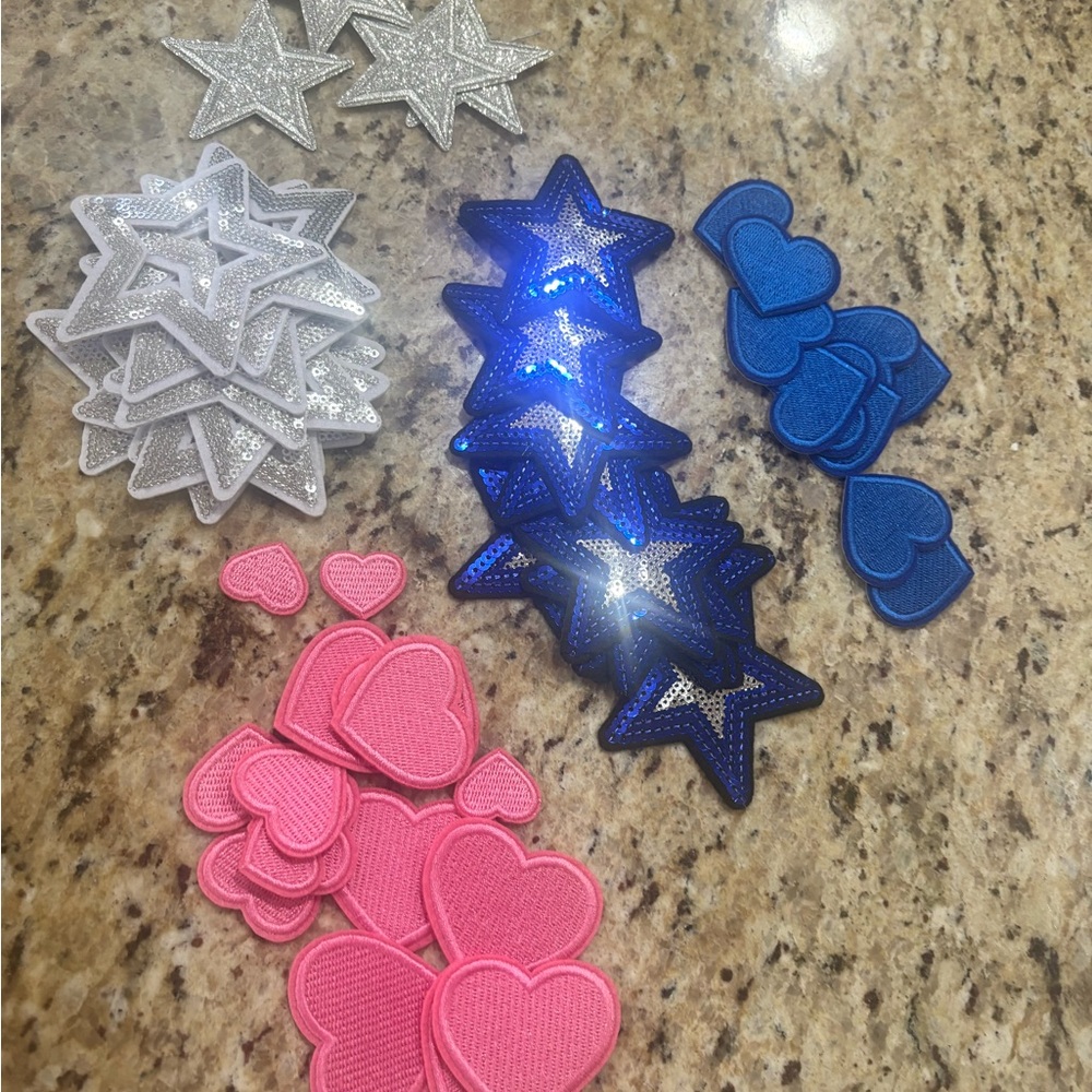 Heart Star Iron On Patches Glitter Embroidery Stitched Fabric Set of 50 Iron On
